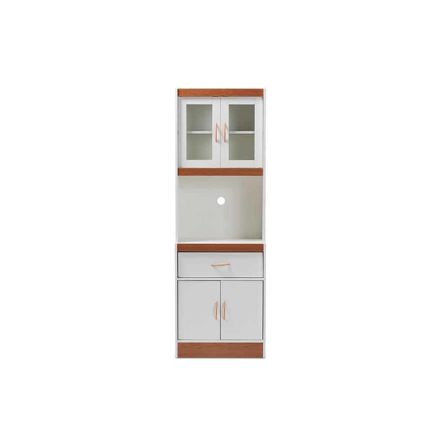 Laurana Modern and Contemporary White and Cherry Finished Kitchen Cabinet and Hutch. Picture 1