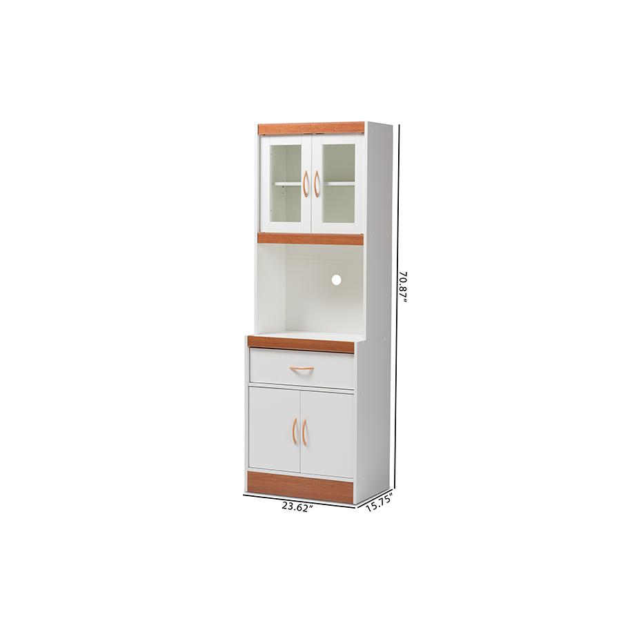 Laurana Modern and Contemporary White and Cherry Finished Kitchen Cabinet and Hutch. Picture 10