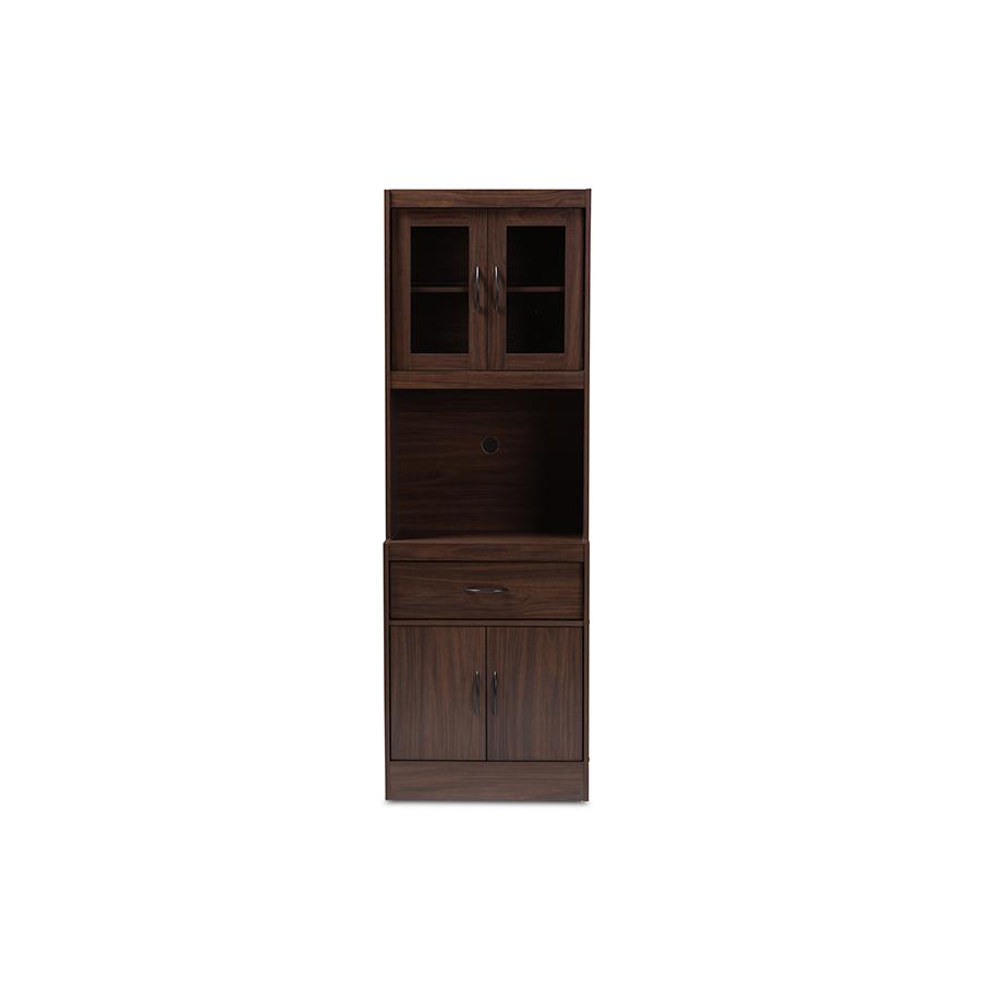 Laurana Modern and Contemporary Dark Walnut Finished Kitchen Cabinet and Hutch. Picture 1