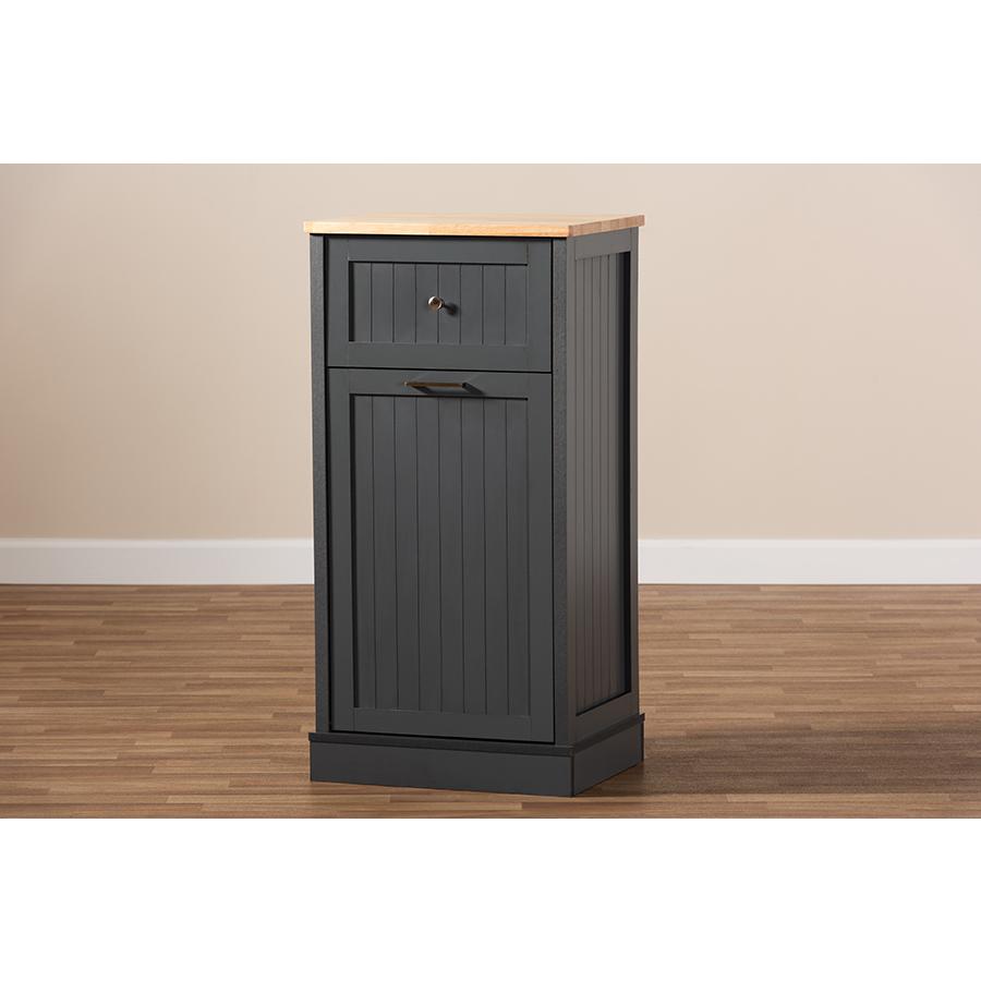 Marcel Farmhouse and Coastal Dark Grey and Oak Brown Finished Kitchen Cabinet. Picture 8