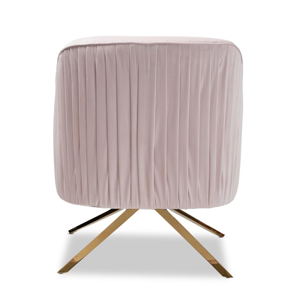 Amaya Luxe and Glamour Light Pink Velvet Fabric Upholstered Gold Finished Base Lounge Chair. Picture 5