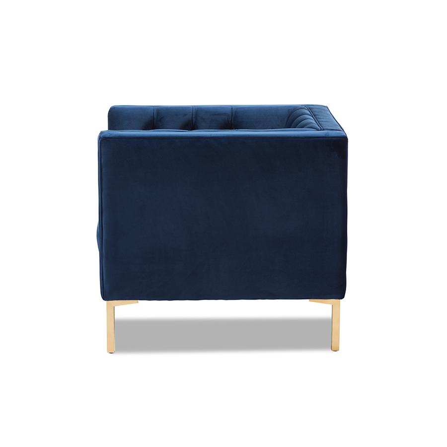 Zanetta Luxe and Glamour Navy Velvet Upholstered Gold Finished Lounge Chair. Picture 3