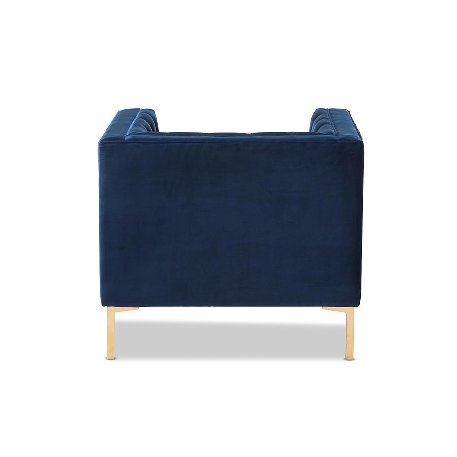 Zanetta Luxe and Glamour Navy Velvet Upholstered Gold Finished Lounge Chair. Picture 4