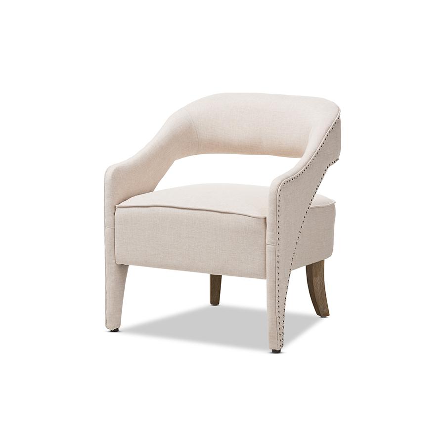 Floriane Modern and Contemporary Beige Fabric Upholstered Lounge Chair. Picture 2