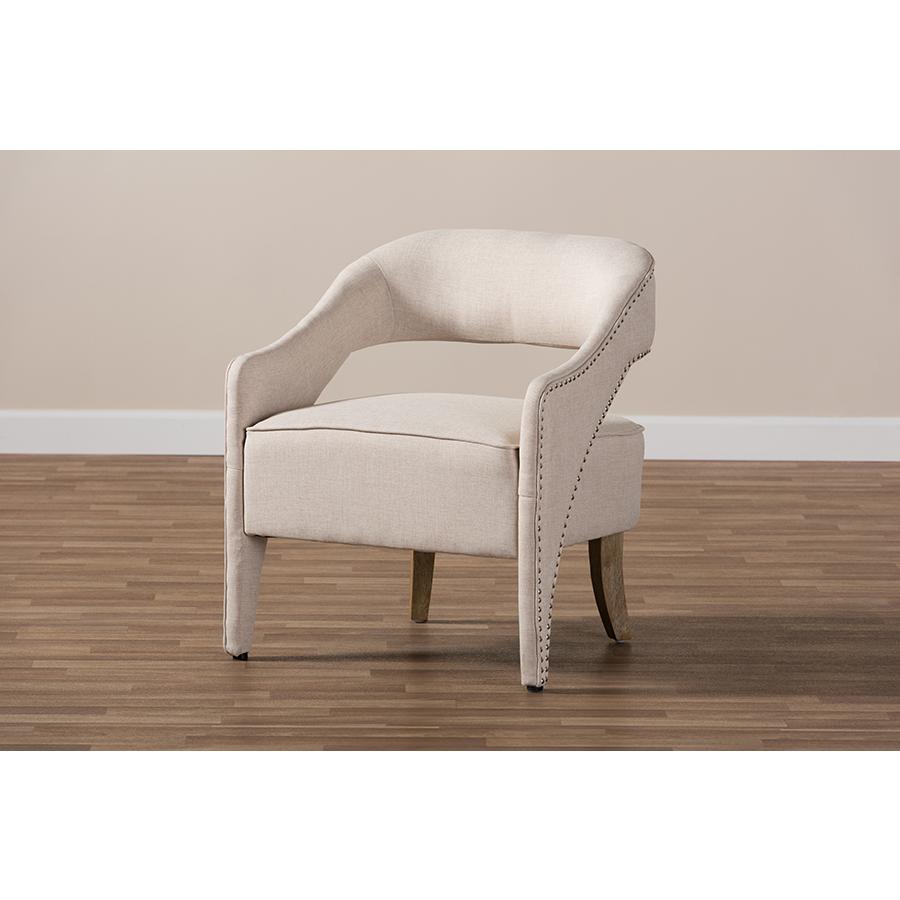 Floriane Modern and Contemporary Beige Fabric Upholstered Lounge Chair. Picture 8