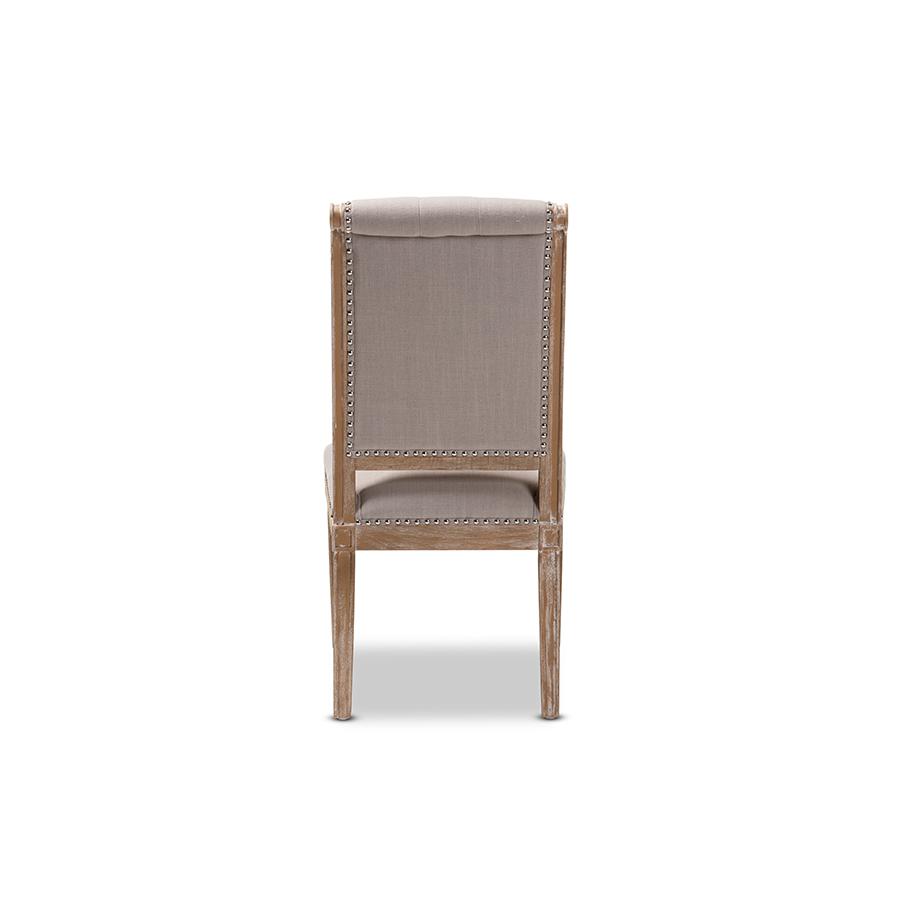 Charmant French Provincial Beige Fabric Upholstered Weathered Oak Finished Wood Dining Chair. Picture 5