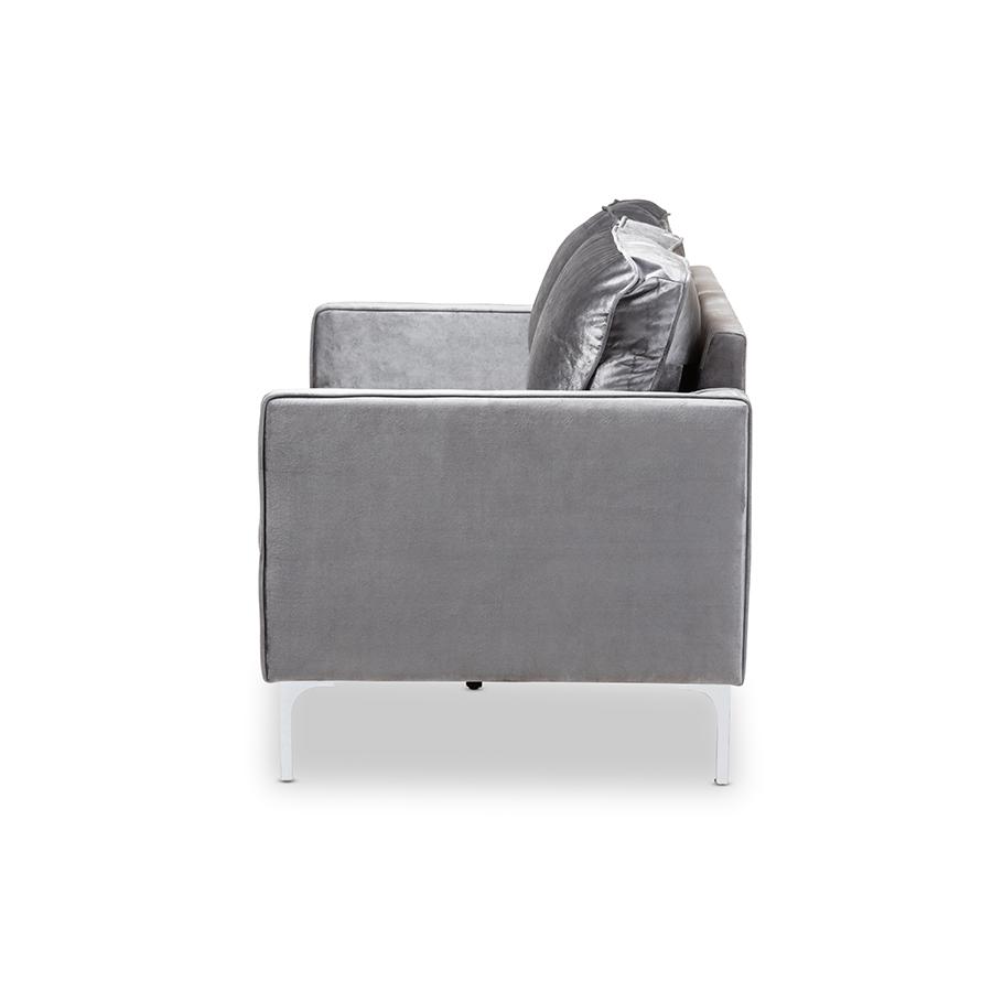 Clara Modern and Contemporary Grey Velvet Fabric Upholstered 2-Seater Loveseat. Picture 4