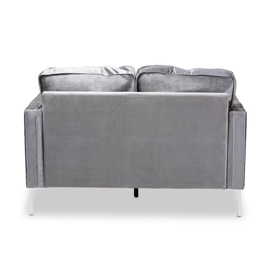 Clara Modern and Contemporary Grey Velvet Fabric Upholstered 2-Seater Loveseat. Picture 5