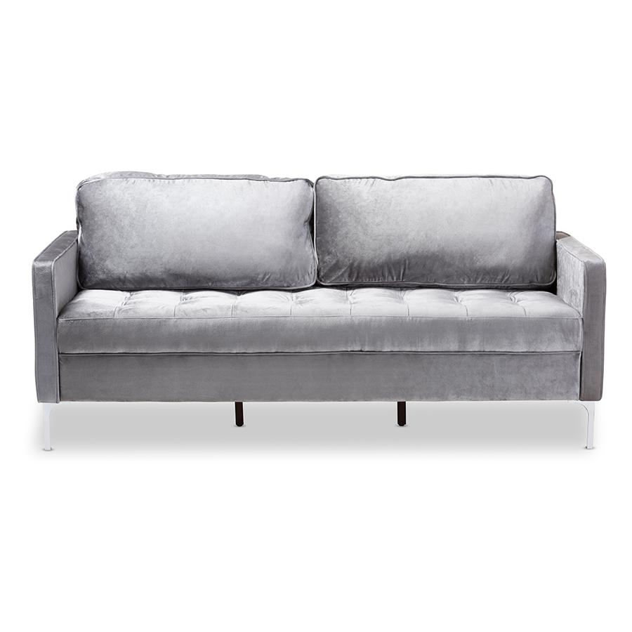 Clara Modern and Contemporary Grey Velvet Fabric Upholstered 3-Seater Sofa. Picture 3