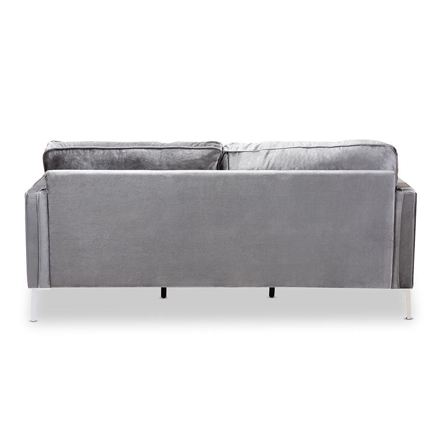 Clara Modern and Contemporary Grey Velvet Fabric Upholstered 3-Seater Sofa. Picture 5