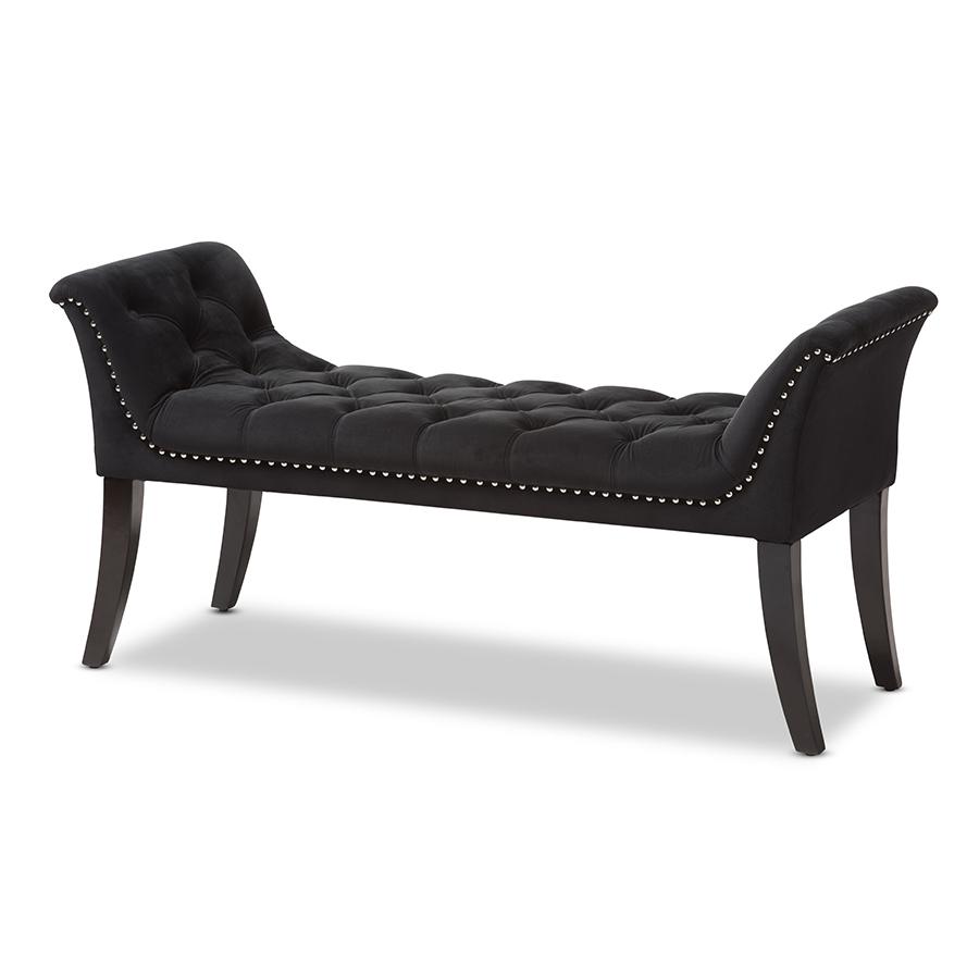 Chandelle Luxe and Contemporary Black Velvet Upholstered Bench. Picture 2