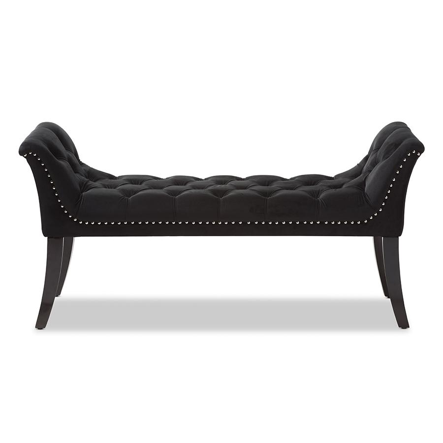 Chandelle Luxe and Contemporary Black Velvet Upholstered Bench. Picture 1
