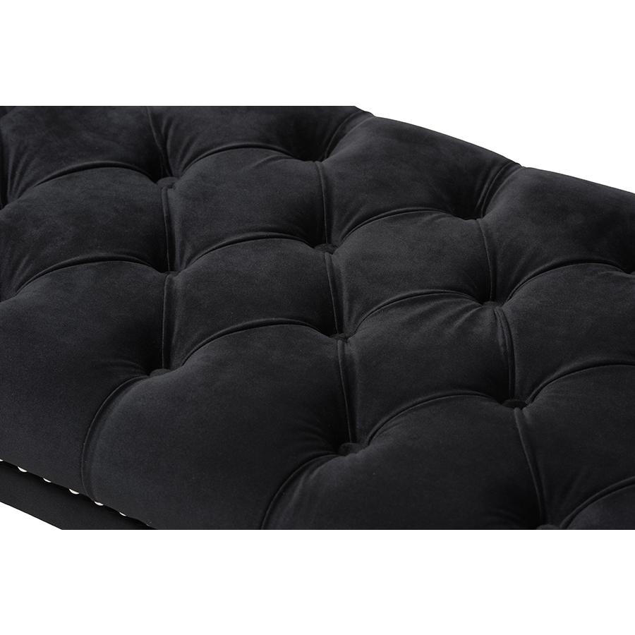 Chandelle Luxe and Contemporary Black Velvet Upholstered Bench. Picture 4