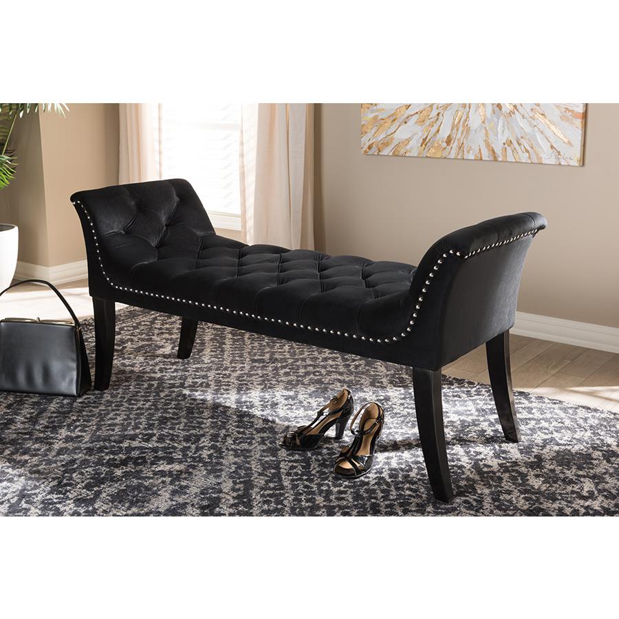Chandelle Luxe and Contemporary Black Velvet Upholstered Bench. Picture 7