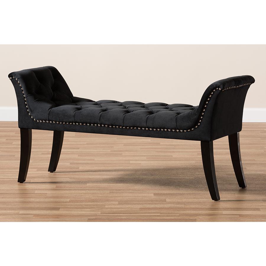 Chandelle Luxe and Contemporary Black Velvet Upholstered Bench. Picture 8