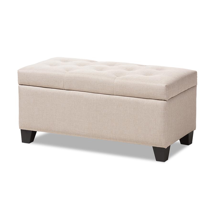 Michaela Modern and Contemporary Beige Fabric Upholstered Storage Ottoman. Picture 2