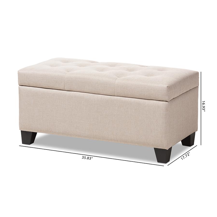 Michaela Modern and Contemporary Beige Fabric Upholstered Storage Ottoman. Picture 11