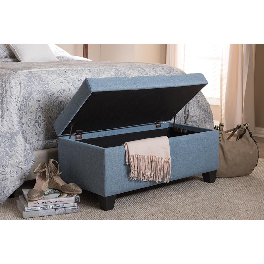 Michaela Modern and Contemporary Light Blue Fabric Upholstered Storage Ottoman. Picture 10