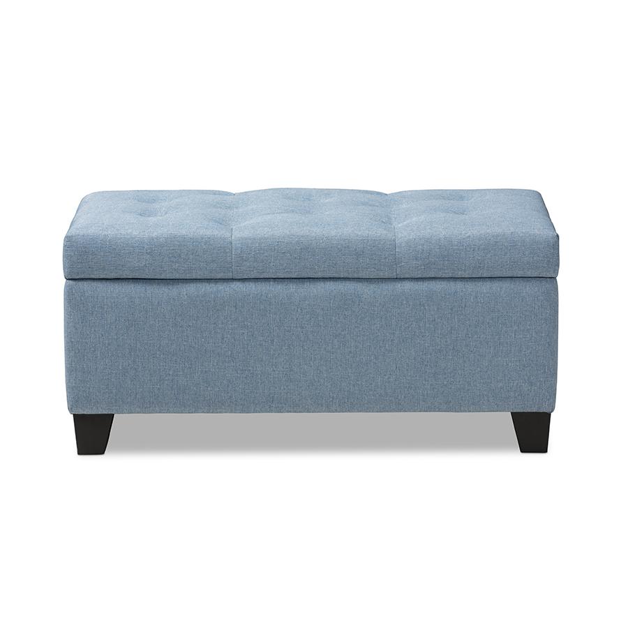 Michaela Modern and Contemporary Light Blue Fabric Upholstered Storage Ottoman. Picture 3