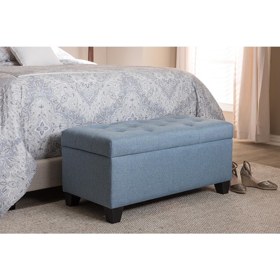 Michaela Modern and Contemporary Light Blue Fabric Upholstered Storage Ottoman. Picture 9