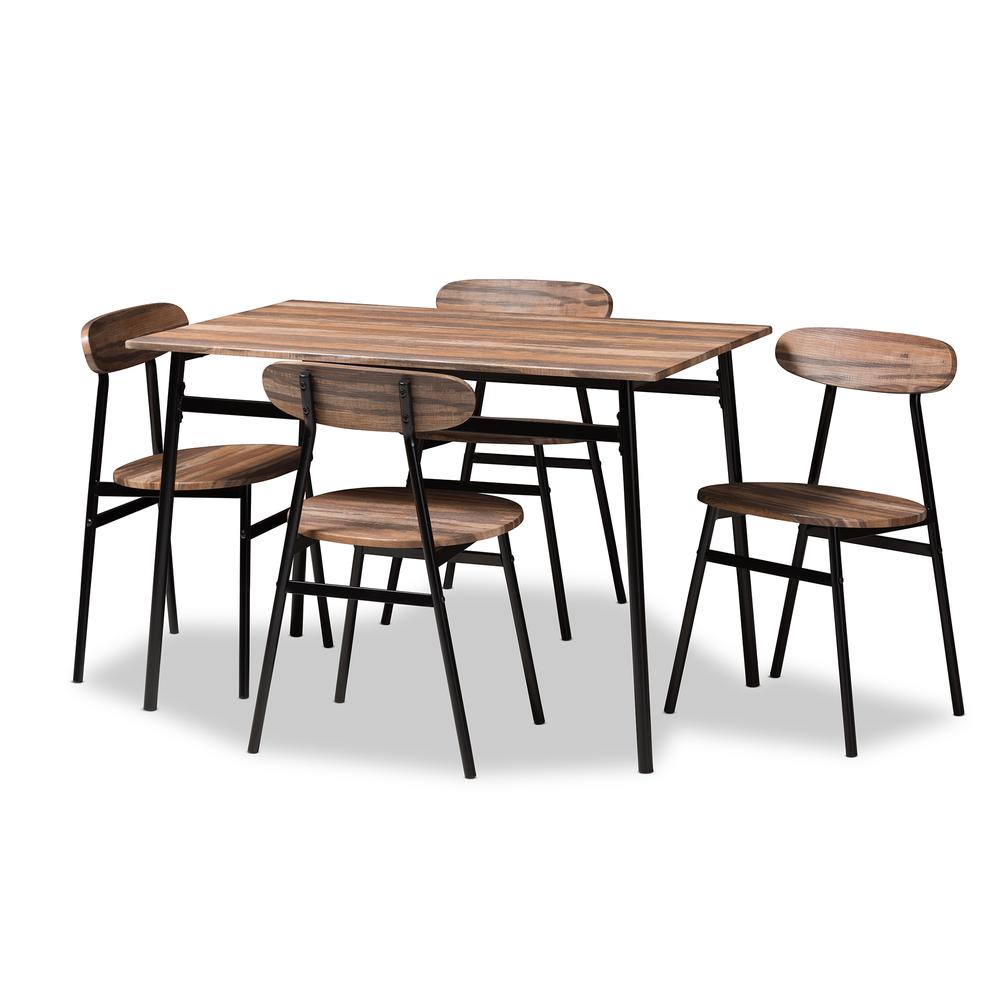 Darcia Rustic and Industrial Brown Wood Finished Matte Black Frame 5-Piece Dining Set. The main picture.