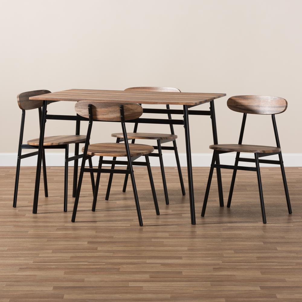 Darcia Rustic and Industrial Brown Wood Finished Matte Black Frame 5-Piece Dining Set. Picture 6