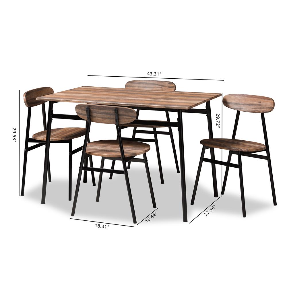 Darcia Rustic and Industrial Brown Wood Finished Matte Black Frame 5-Piece Dining Set. Picture 7