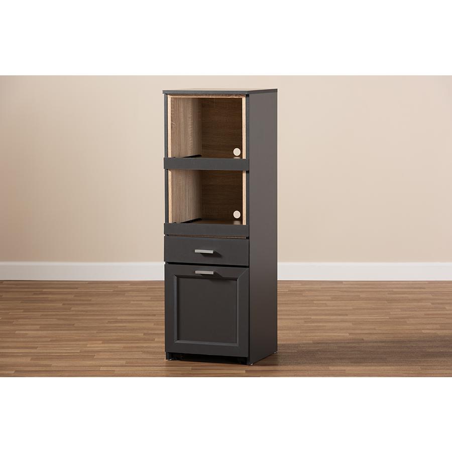 Dark Grey and Oak Brown Finished Kitchen Cabinet with Roll-Out Compartment. Picture 10