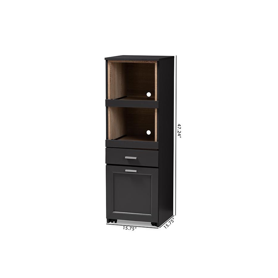 Dark Grey and Oak Brown Finished Kitchen Cabinet with Roll-Out Compartment. Picture 11