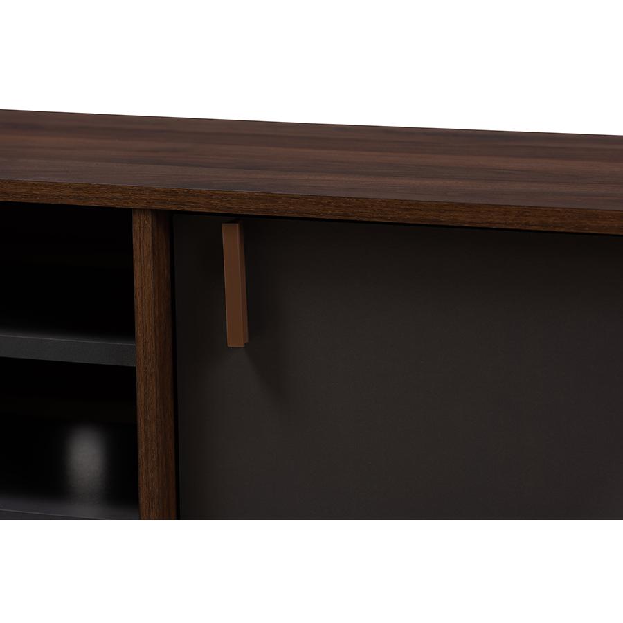 Samuel Mid-Century Modern Brown and Dark Grey Finished TV Stand. Picture 6