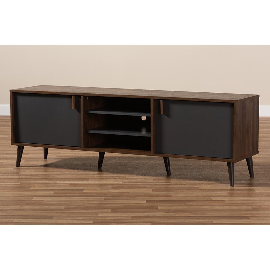 Samuel Mid-Century Modern Brown and Dark Grey Finished TV Stand. Picture 9
