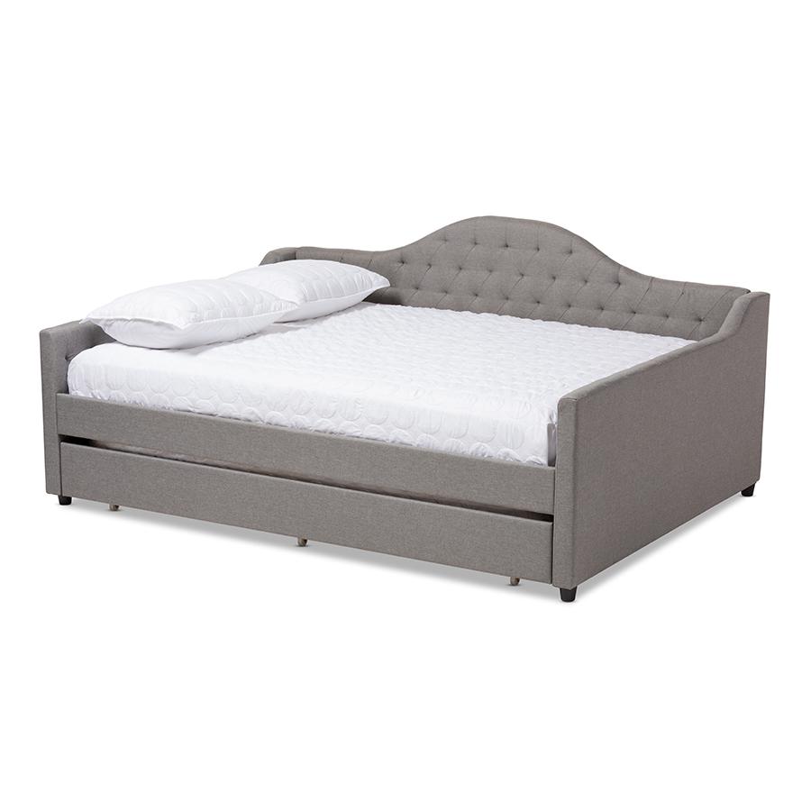 Grey Fabric Upholstered Full Size Daybed with Trundle. Picture 1