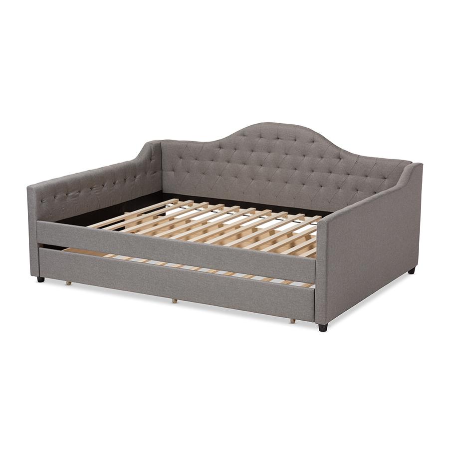 Grey Fabric Upholstered Full Size Daybed with Trundle. Picture 4