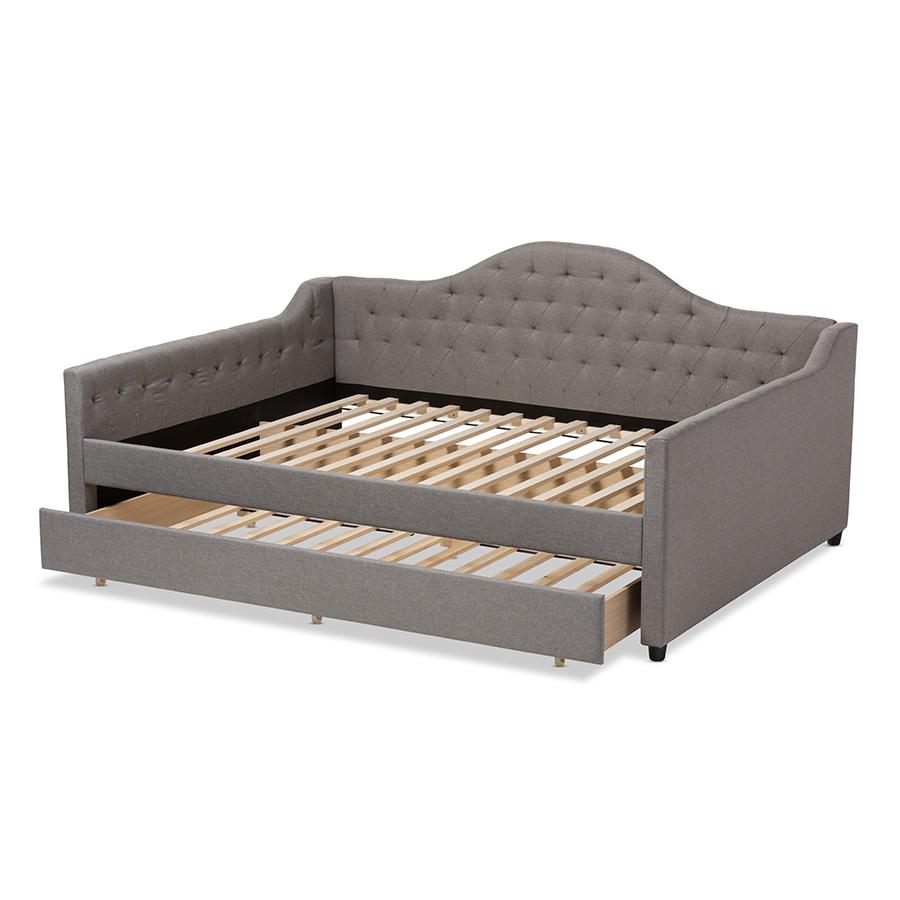 Grey Fabric Upholstered Full Size Daybed with Trundle. Picture 5