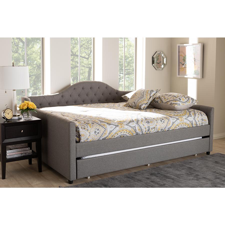 Grey Fabric Upholstered Full Size Daybed with Trundle. Picture 7