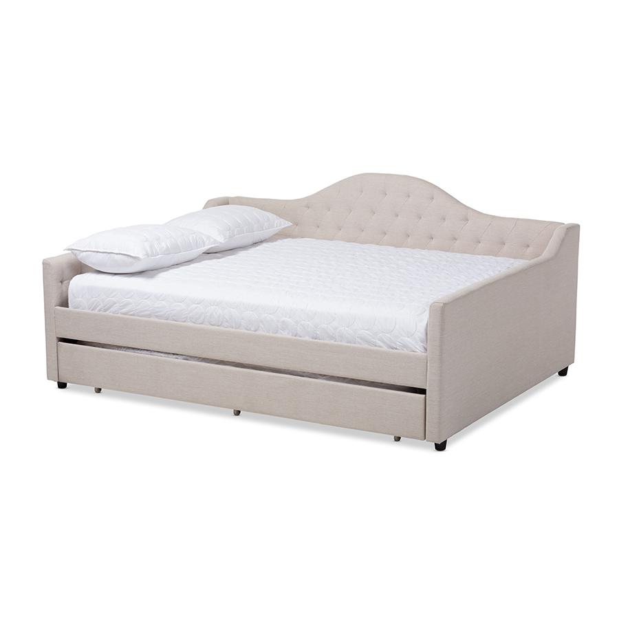 Eliza Modern and Contemporary Light Beige Fabric Upholstered Full Size Daybed with Trundle. Picture 3
