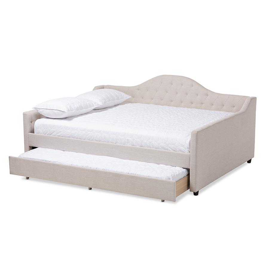 Eliza Modern and Contemporary Light Beige Fabric Upholstered Full Size Daybed with Trundle. Picture 4