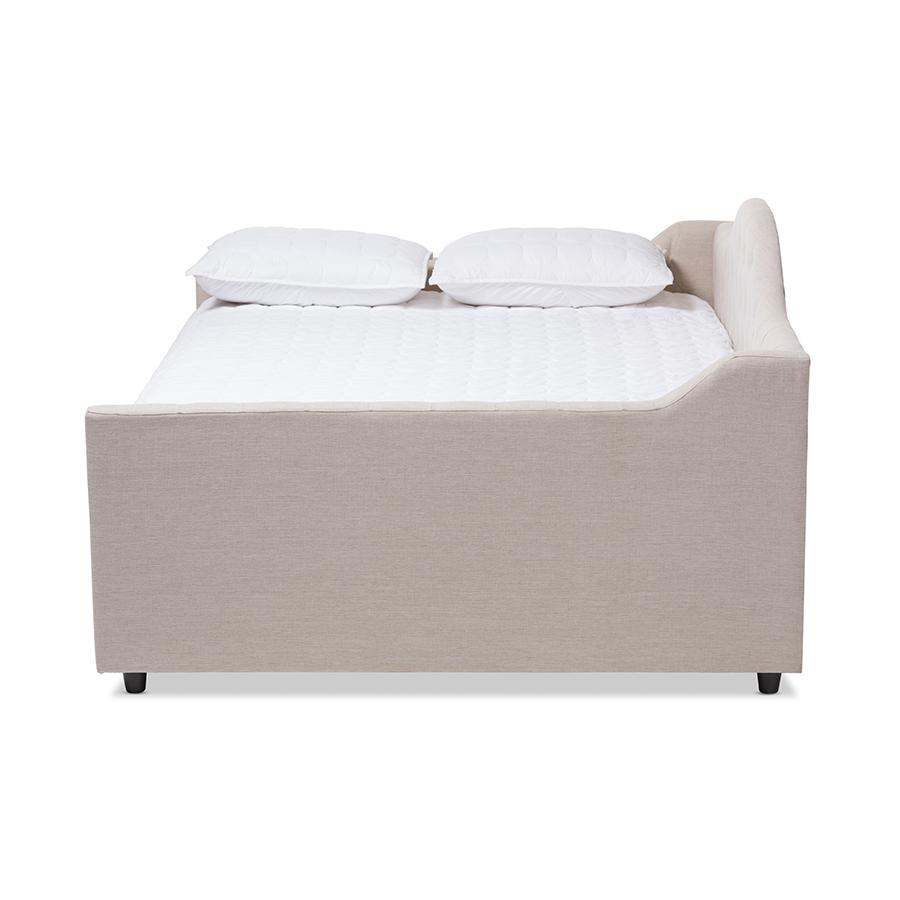 Eliza Modern and Contemporary Light Beige Fabric Upholstered Full Size Daybed with Trundle. Picture 1
