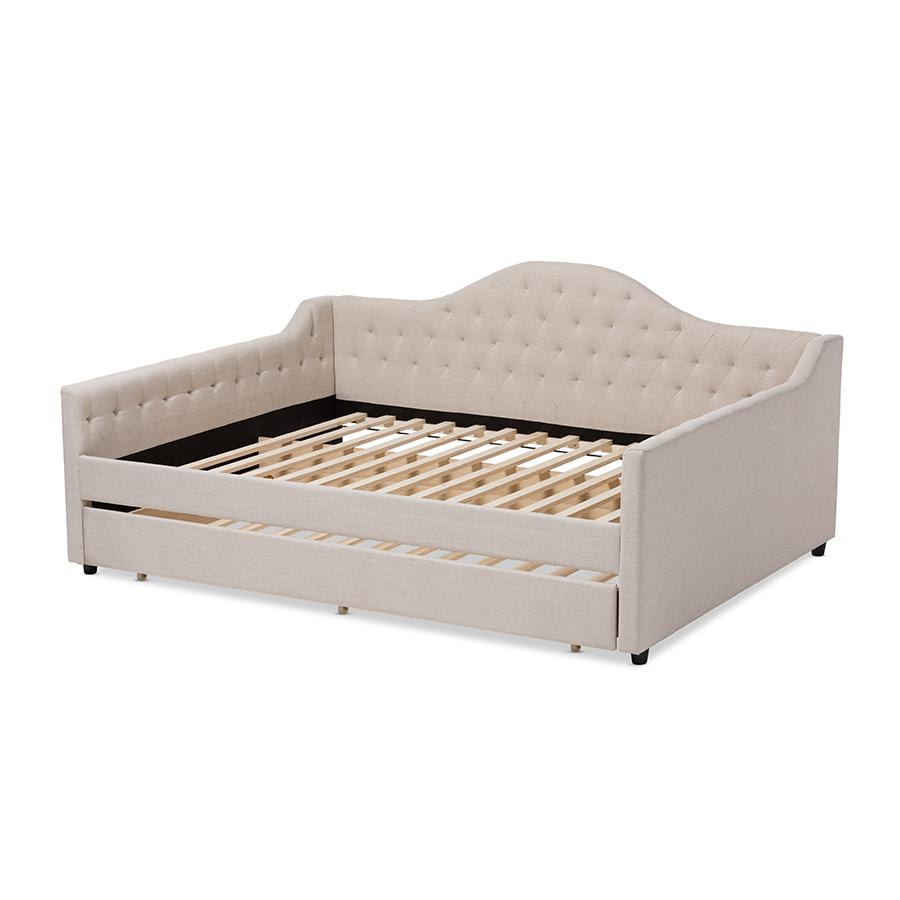 Light Beige Fabric Upholstered Full Size Daybed with Trundle. Picture 4