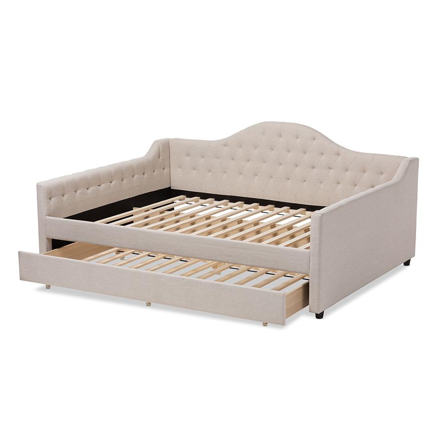 Eliza Modern and Contemporary Light Beige Fabric Upholstered Full Size Daybed with Trundle. Picture 6