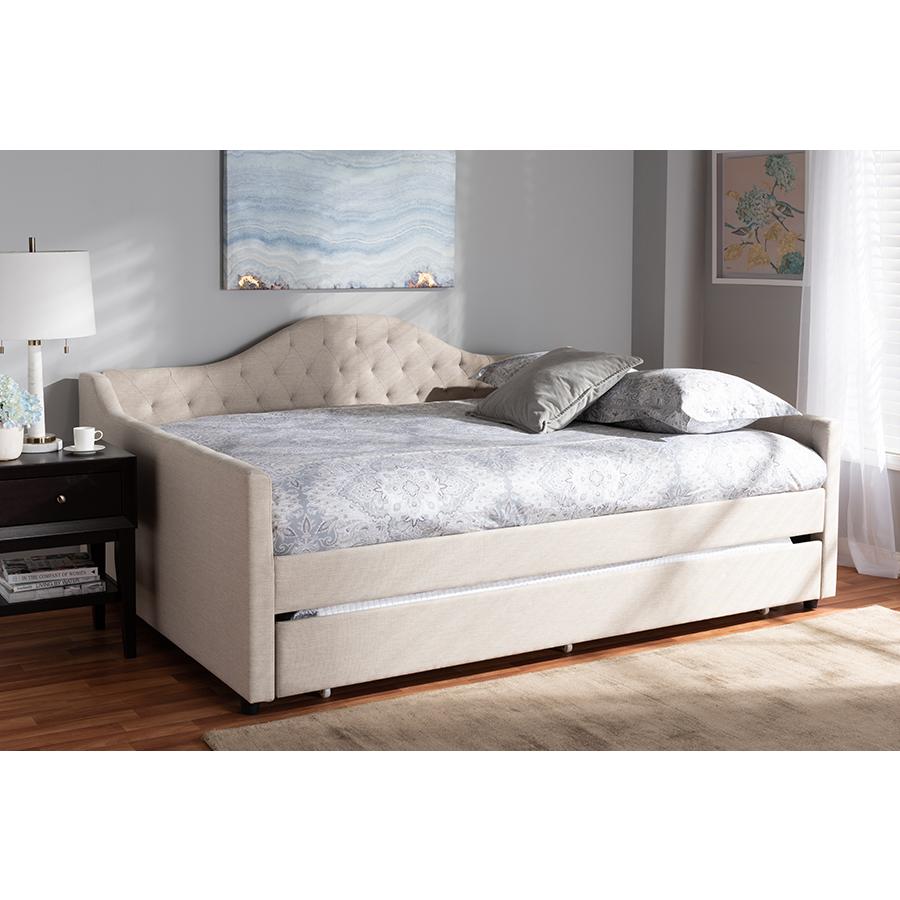 Eliza Modern and Contemporary Light Beige Fabric Upholstered Full Size Daybed with Trundle. Picture 8