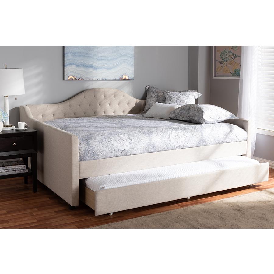 Eliza Modern and Contemporary Light Beige Fabric Upholstered Full Size Daybed with Trundle. Picture 2