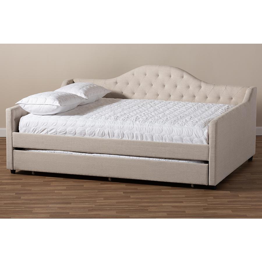 Eliza Modern and Contemporary Light Beige Fabric Upholstered Full Size Daybed with Trundle. Picture 10