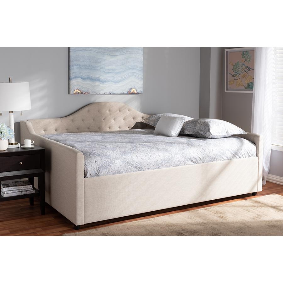 Eliza Modern and Contemporary Light Beige Fabric Upholstered Full Size Daybed. Picture 2