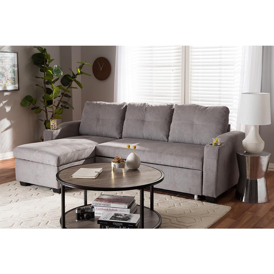 Lianna Modern and Contemporary Light Grey Fabric Upholstered Sectional Sofa. Picture 5