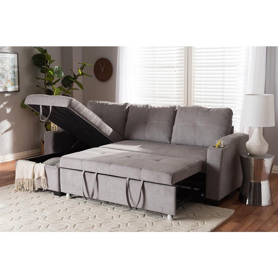 Lianna Modern and Contemporary Light Grey Fabric Upholstered Sectional Sofa. Picture 7