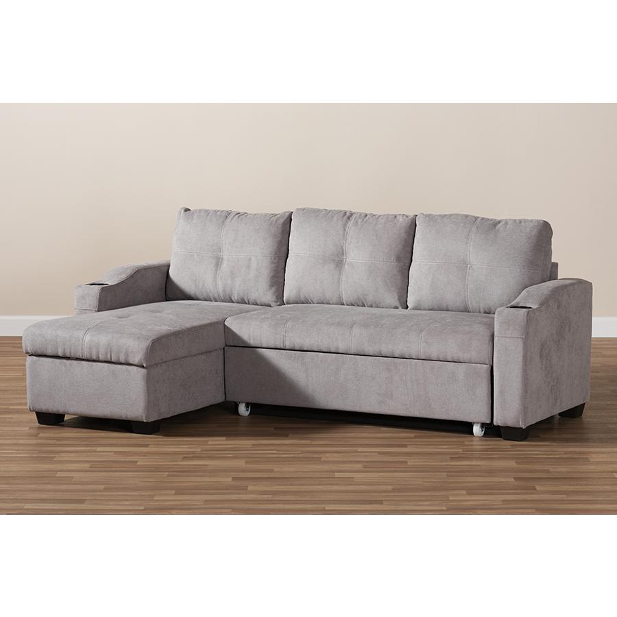 Lianna Modern and Contemporary Light Grey Fabric Upholstered Sectional Sofa. Picture 8