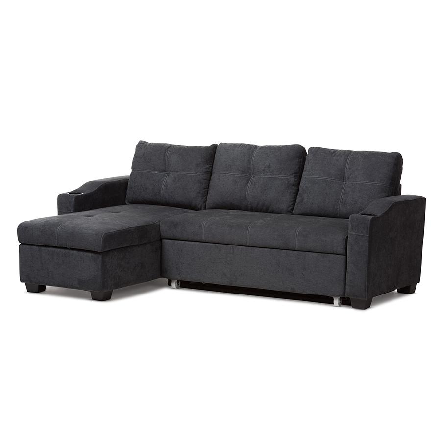 Lianna Modern and Contemporary Dark Grey Fabric Upholstered Sectional Sofa. Picture 1