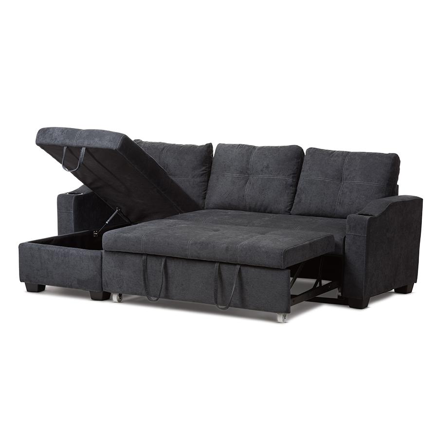 Lianna Modern and Contemporary Dark Grey Fabric Upholstered Sectional Sofa. Picture 3