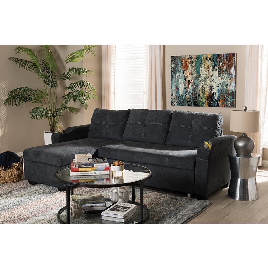 Lianna Modern and Contemporary Dark Grey Fabric Upholstered Sectional Sofa. Picture 2